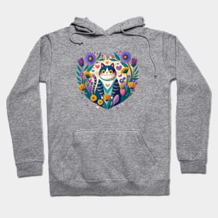 Cat In Heart Shaped Flowers Hoodie